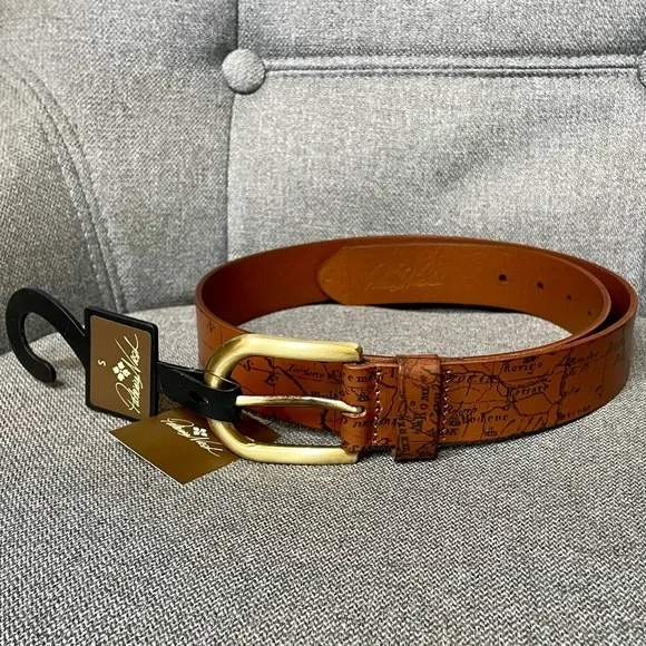 Patricia Nash 100% Leather Vietri Signature Map Belt w/ Brushed Brass Buckle NWT - Picture 2 of 6